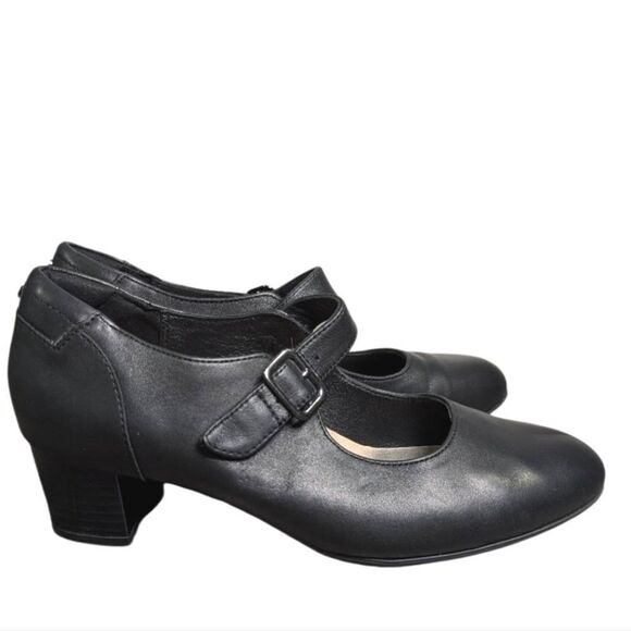 Clarks Linnae Walk Black leather block heel comfort strappy Mary Janes 9 - Picture 2 of 9